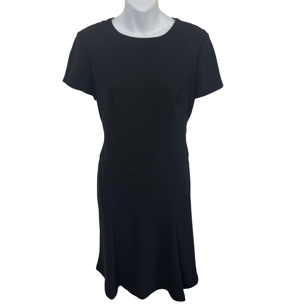 Brooks Brothers Sheath Dress Women 10 Black Short Sleeve Pleated Skirt